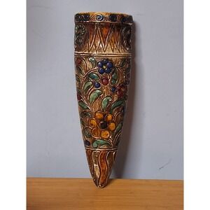 Vintage Tokanabe Japanese Wall Pocket Vase Floral Hand Painted 8.5"